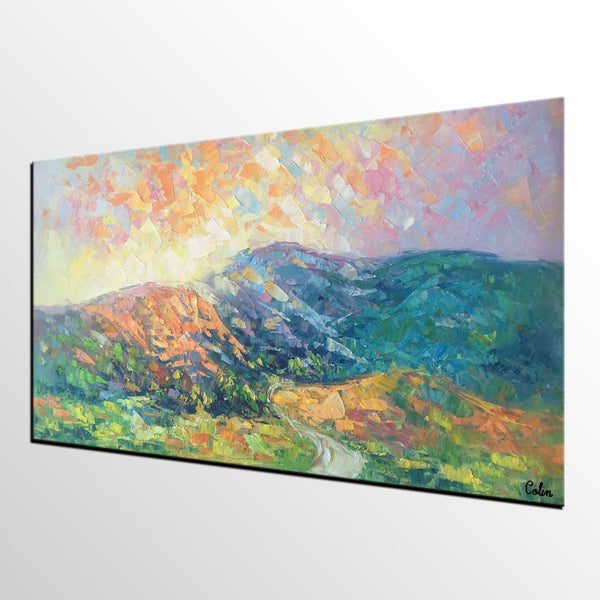 Mountain Landscape Painting, Spring Mountain Painting, Custom Canvas Painting for Sale, Original Paintings for Sale, Oil Painting on Canvas-LargePaintingArt.com