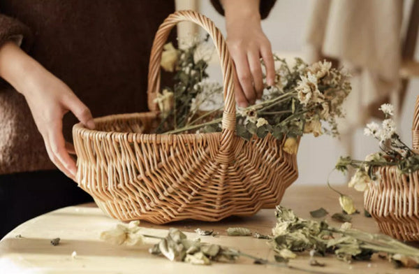 Natural Fruit Basket, Kitchen Storage Baskets, Natural Hand-woven Wicker Storage Basket, Large Picnic Food Basket with Handle, Lovely Willow Weaving Baskets for Vegetable-LargePaintingArt.com