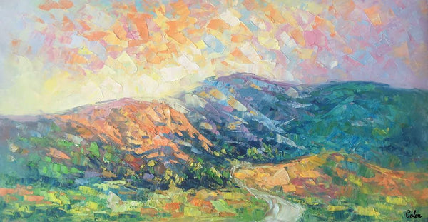 Mountain Landscape Painting, Spring Mountain Painting, Custom Canvas Painting for Sale, Original Paintings for Sale, Oil Painting on Canvas-LargePaintingArt.com