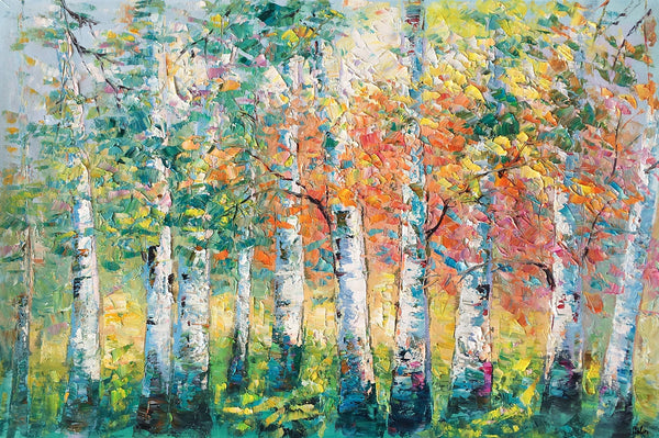 Custom Canvas Painting for Living Room, Heavy Texture Canvas Art, Autumn Tree Landscape Art-LargePaintingArt.com