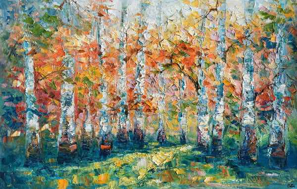 Original Wall Art, Birch Tree Painting, Landscape Painting, Custom Canvas Wall Art, Original Artwork, Canvas Painting, Tree Painting-LargePaintingArt.com