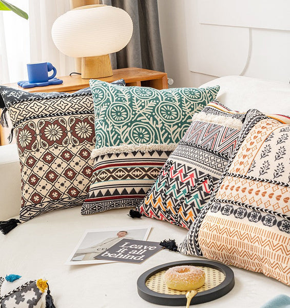 Geometric Modern Pillows, Oriental Square Pillows for Couch, Decorative Throw Pillows for Living Room, Bohemian Decorative Sofa Pillows
