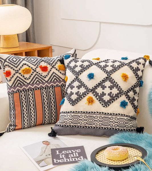 Geometric Modern Pillows, Decorative Throw Pillows for Living Room, Bohemian Decorative Sofa Pillows, Oriental Square Pillows for Couch