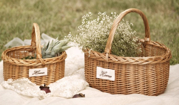 Hand-woven Wicker Storage Basket, Large Picnic Food Basket with Handle, Willow Weaving Baskets for Vegetable, Natural Fruit Basket, Kitchen Storage Baskets-LargePaintingArt.com