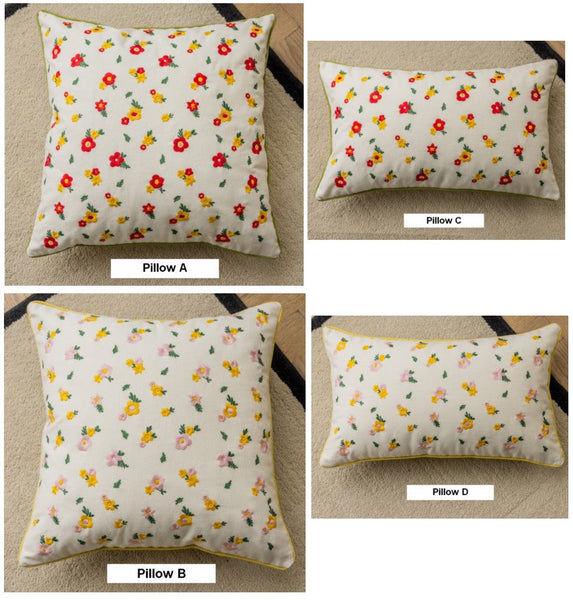 Embroider Flower Cotton Pillow Covers, Spring Flower Decorative Pillows for Dining Room, Decorative Pillows for Sofa, Farmhouse Decorative Pillows for Couch-LargePaintingArt.com