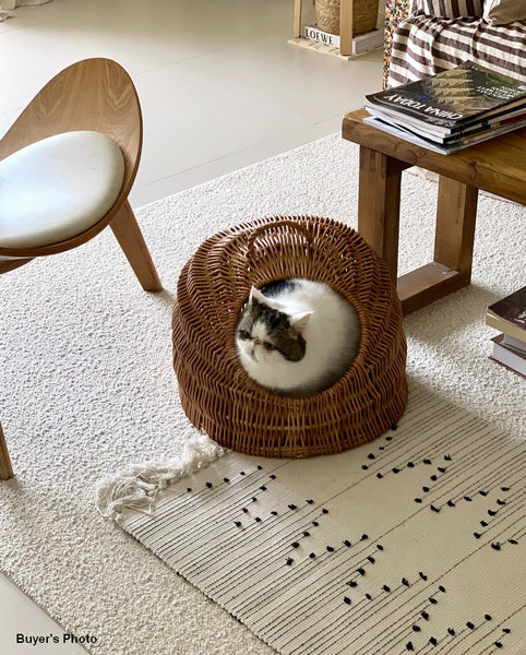 Indoor Cat Bed, Natural Wicker Cat House Basket with Washable Cushion for Indoor Cats and Dogs-LargePaintingArt.com