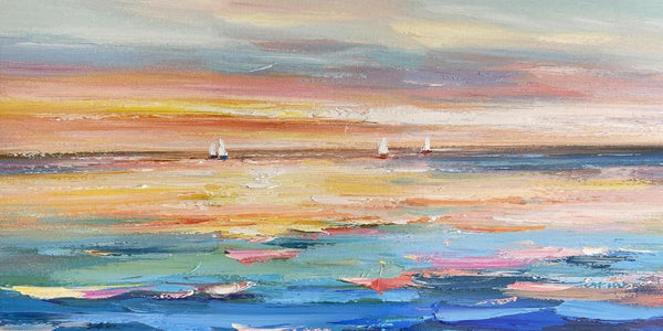 Acrylic Painting on Canvas, Modern Acrylic Canvas Painting, Oversized Canvas Painting for Sale, Simple Painting Ideas for Dining Room, Sail Boat Paintings-LargePaintingArt.com