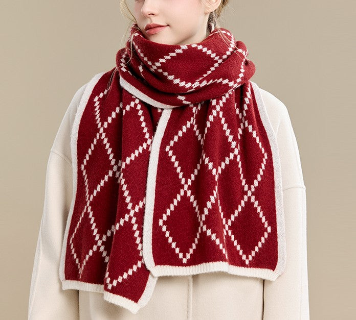 Winter Wool Scarf, Red White Soft Cashmere Scarf for Women, Elegant Wool Scarves, Warm Winter Scarf, Cold Weather Scarf, Red Fashion Scarf, Christmas Gifts for Her, Holiday Scarf-LargePaintingArt.com