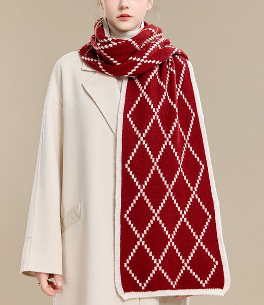 Winter Wool Scarf, Red White Soft Cashmere Scarf for Women, Elegant Wool Scarves, Warm Winter Scarf, Cold Weather Scarf, Red Fashion Scarf, Christmas Gifts for Her, Holiday Scarf-LargePaintingArt.com