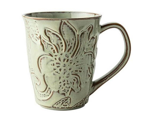 Green Ceramic Coffee Mug, Birthday Gifts, Stoneware Coffee Mugs, Handmade Pottery Coffee Mug, Large Capacity Coffee Cups-LargePaintingArt.com