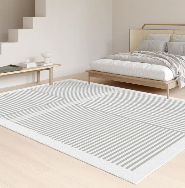 Gray Modern Rugs for Living Room, Geometric Contemporary Rugs for Dining Room, Bedroom Floor Rugs, Soft Modern Rug for Living Room-LargePaintingArt.com