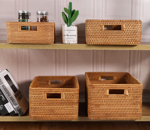 Rattan Storage Baskets, Storage Basket for Shelves, Rectangular Storage Basket for Toys, Storage Baskets for Kitchen, Storage Baskets for Bedroom-LargePaintingArt.com