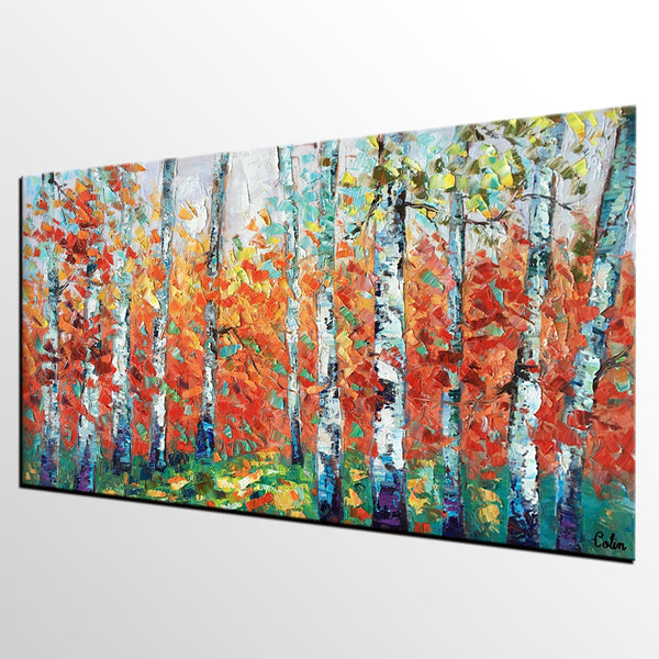 Custom Canvas Artwork, Spring Tree Painting, Landscape Oil Painting, Canvas Painting for Bedroom-LargePaintingArt.com