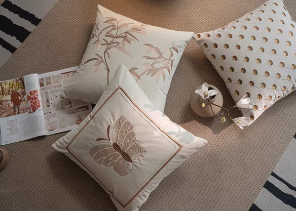 Decorative Pillow Arrangement Ideas for Couch, Modern Decorative Pillows for Bedroom, Embroidered Butterfly Pillow Covers, Large Decorative Throw Pillows for Living Room-LargePaintingArt.com