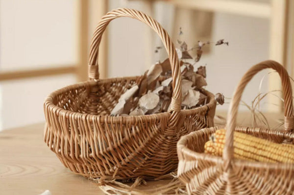 Natural Fruit Basket, Kitchen Storage Baskets, Natural Hand-woven Wicker Storage Basket, Large Picnic Food Basket with Handle, Lovely Willow Weaving Baskets for Vegetable-LargePaintingArt.com