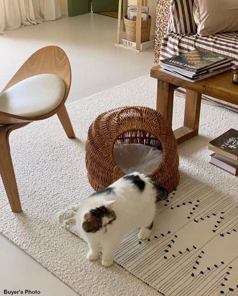 Indoor Cat Bed, Natural Wicker Cat House Basket with Washable Cushion for Indoor Cats and Dogs-LargePaintingArt.com