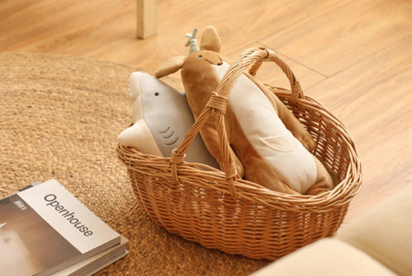 Large Kitchen Storage Baskets, Picnic Storage Basket with Handle, Hand-woven Wicker Storage Basket, Willow Weaving Baskets for Vegetable, Natural Fruit Basket-LargePaintingArt.com