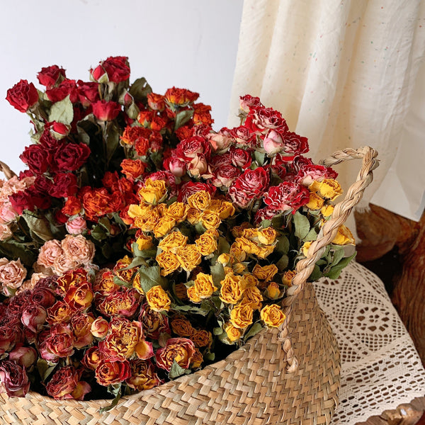 A Bouquet of Dried Rose Flowers, Dried Rose Flower Bouquet, Natural Dried Rose Flower Bunches, A Bunch Dried Rose Flowers, Red Yellow Purple Dried Rose Floral-LargePaintingArt.com