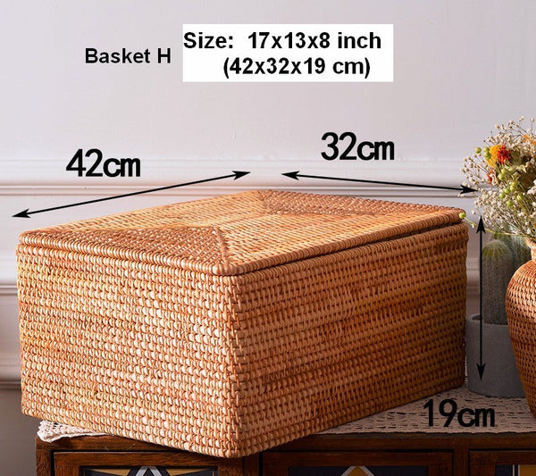 Woven Rattan Baskets, Rectangular Basket with Lid, Rectangular Storage Baskets, Storage Basket for Bedroom, Kitchen Storage Baskets-LargePaintingArt.com