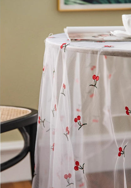 Extra Large Rectangular Tablecloth for Oval Table, Rectangular Table Covers for Coffee Table, Cherry Lace Tablecloths, Lace Embroidered Table Covers-LargePaintingArt.com
