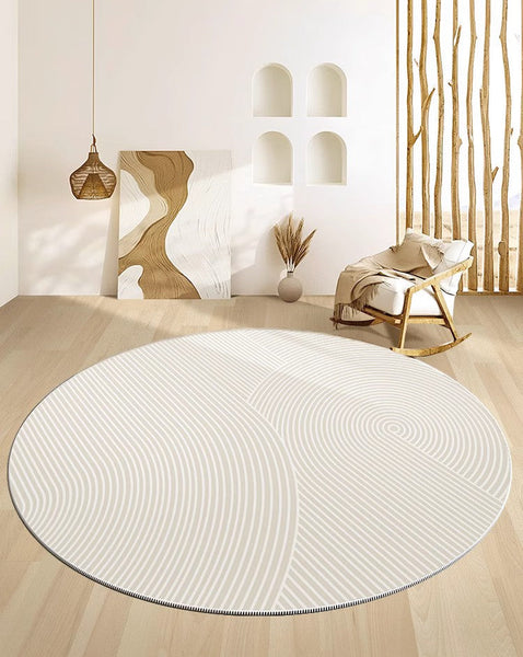 Soft Modern Rugs for Dining Room, Abstract Contemporary Round Rugs for Dining Room, Geometric Modern Rug Ideas for Living Room, Circular Modern Rugs for Bathroom-LargePaintingArt.com