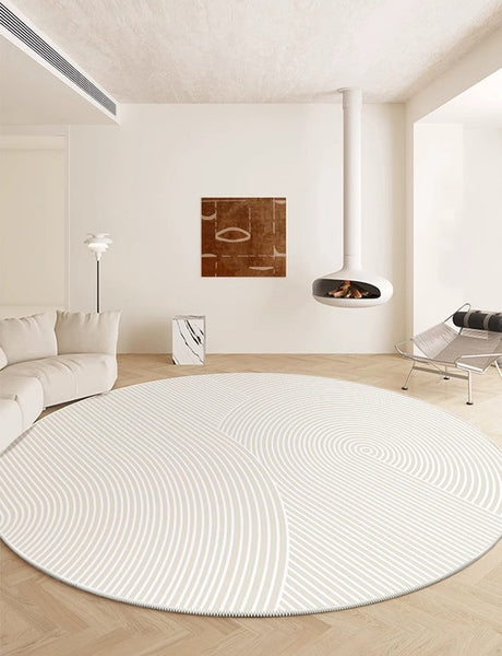 Soft Modern Rugs for Dining Room, Abstract Contemporary Round Rugs for Dining Room, Geometric Modern Rug Ideas for Living Room, Circular Modern Rugs for Bathroom-LargePaintingArt.com