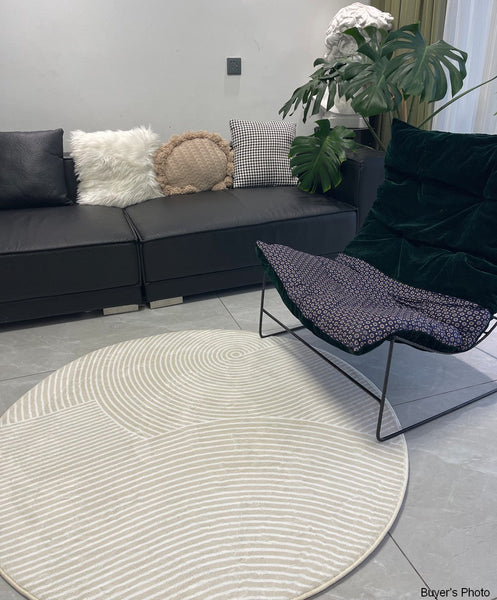 Abstract Contemporary Round Rugs for Dining Room, Soft Modern Rugs for Dining Room, Geometric Modern Rug Ideas for Living Room, Circular Modern Rugs for Bathroom-LargePaintingArt.com