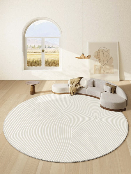 Soft Modern Rugs for Dining Room, Abstract Contemporary Round Rugs for Dining Room, Geometric Modern Rug Ideas for Living Room, Circular Modern Rugs for Bathroom-LargePaintingArt.com