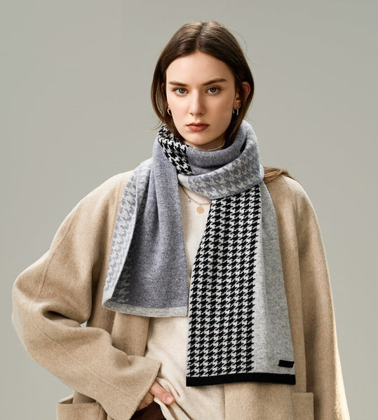 Casual Scarf for Women, Cold Weather Scarf, Fashion Designer Scarf, Modern Wool Scarf for Women, Black Grey Winter Scarf, Soft Cashmere Scarf for Women-LargePaintingArt.com