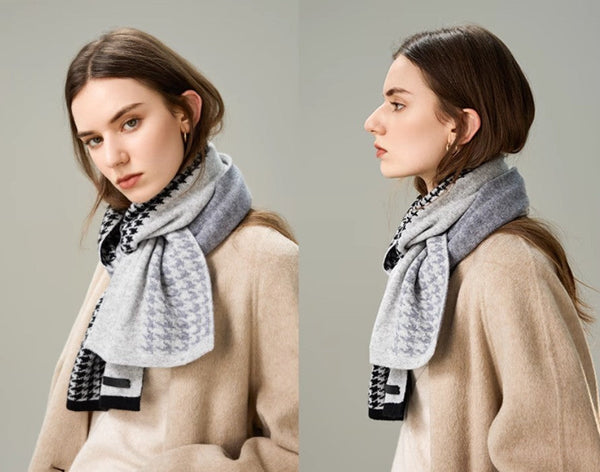 Casual Scarf for Women, Cold Weather Scarf, Fashion Designer Scarf, Modern Wool Scarf for Women, Black Grey Winter Scarf, Soft Cashmere Scarf for Women-LargePaintingArt.com