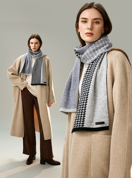 Casual Scarf for Women, Cold Weather Scarf, Fashion Designer Scarf, Modern Wool Scarf for Women, Black Grey Winter Scarf, Soft Cashmere Scarf for Women-LargePaintingArt.com