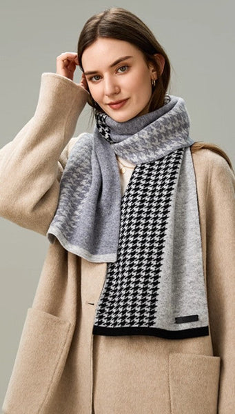 Casual Scarf for Women, Cold Weather Scarf, Fashion Designer Scarf, Modern Wool Scarf for Women, Black Grey Winter Scarf, Soft Cashmere Scarf for Women-LargePaintingArt.com