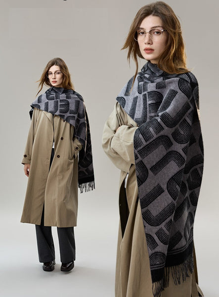 Soft Cashmere Scarf for Women, Cold Weather Scarf, Fashion Designer Scarf, Elegant Scarf, Holiday Women Scarf, Modern Wool Scarf, Warm Winter Scarf-LargePaintingArt.com