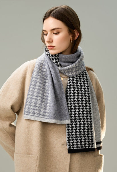 Casual Scarf for Women, Cold Weather Scarf, Fashion Designer Scarf, Modern Wool Scarf for Women, Black Grey Winter Scarf, Soft Cashmere Scarf for Women-LargePaintingArt.com