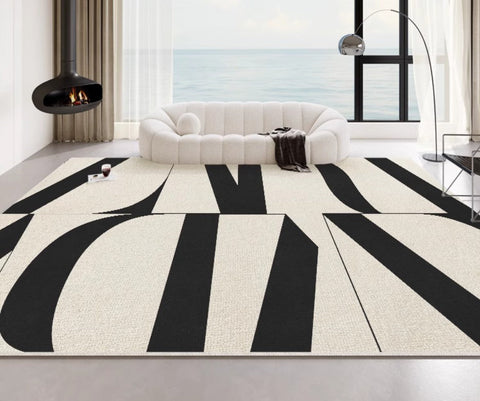 Ultra Modern Rugs for Living Room, Geometric Contemporary Rugs Next to Bed, Black Contemporary Modern Rugs, Modern Rugs for Dining Room-LargePaintingArt.com