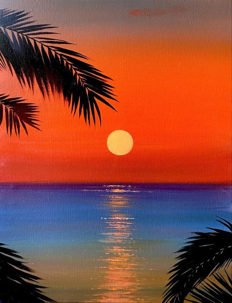 Small Seashore Palm Tree Painting, Simple Landscape Artwork, Simple Acrylic Painting Ideas, Easy Hand Paitned Canvas Art on Canvas, Easy Painting Ideas on Canvas-LargePaintingArt.com