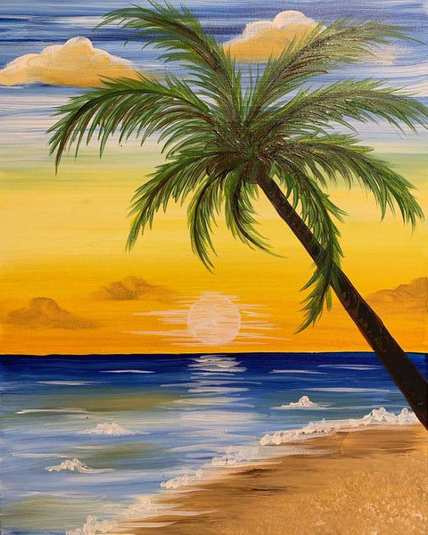 Simple Acrylic Paintings, Small Canvas Artwork, Simple Landscape Art on Canvas, Simple Small Seashore Beach Palm Tree Paintings, Easy Painting Ideas for Home Decor-LargePaintingArt.com