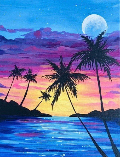 Small Canvas Art on Canvas, Small Seashore Beach Palm Tree Painting, Simple Acrylic Paintings, Simple Landscape Artwork, Easy Painting Ideas on Canvas-LargePaintingArt.com