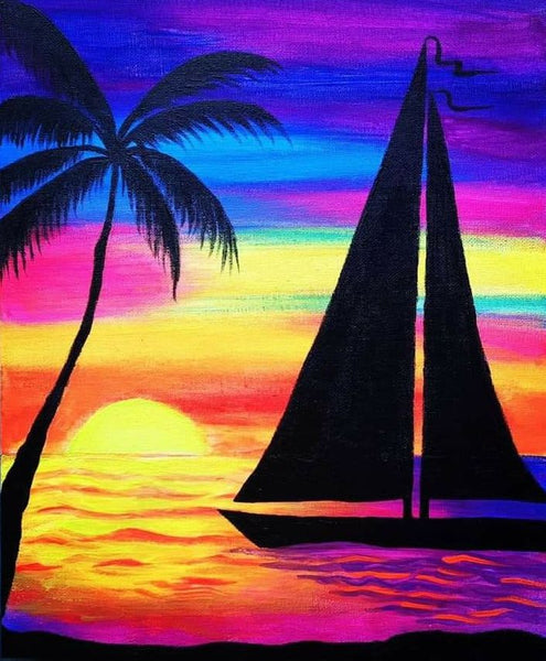 Small Sail Boat Sunset Painting, Simple Landscape Artwork, Easy Hand Paitned Canvas Art on Canvas, Easy Painting Ideas on Canvas, Simple Acrylic Painting Ideas-LargePaintingArt.com