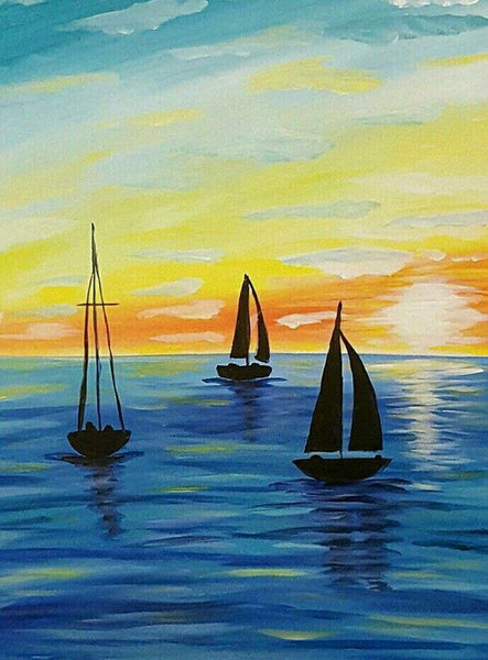Small Canvas Artwork, Simple Landscape Art on Canvas, Simple Acrylic Paintings, Simple Small Seashore Sail Boat Paintings, Easy Painting Ideas for Home Decor-LargePaintingArt.com