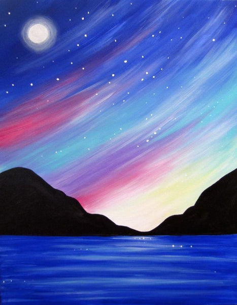 Small Night Sky Moon Painting, Simple Landscape Artwork, Easy Painting Ideas on Canvas, Easy Hand Paitned Canvas Art on Canvas, Simple Acrylic Paintings-LargePaintingArt.com