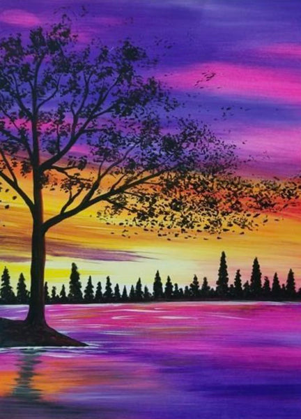Simple Tree Painting, Easy Hand Paitned Canvas Art, Simple Acrylic Paintings, Easy Painting Ideas on Canvas, Simple Landscape Paintings-LargePaintingArt.com