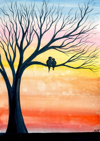 Small Love Birds Painting, Easy Hand Paitned Canvas Art on Canvas, Simple Acrylic Paintings, Easy Painting Ideas on Canvas, Simple Landscape Artwork-LargePaintingArt.com