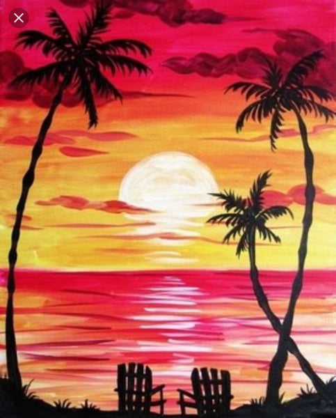 Small Seashore Beach Palm Tree Painting, Small Canvas Art on Canvas, Simple Landscape Artwork, Easy Painting Ideas on Canvas, Simple Acrylic Paintings-LargePaintingArt.com