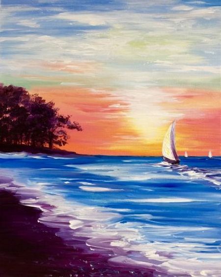 Small Sail Boat Painting, Simple Acrylic Paintings, Easy Painting Ideas on Canvas, Simple Landscape Artwork, Easy Hand Paitned Canvas Art on Canvas-LargePaintingArt.com