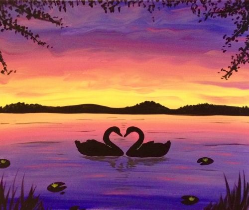 Small Swan Lake Painting, Simple Landscape Artwork, Easy Painting Ideas on Canvas, Simple Acrylic Paintings, Small Acrylic Painting on Canvas-LargePaintingArt.com