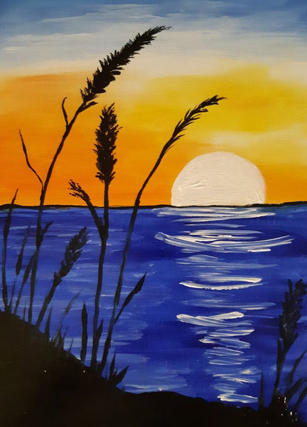 Simple Landscape Paintings, Simple Lake Sunrise Paintings, Easy Hand Paitned Canvas Art, Simple Acrylic Paintings, Easy Painting Ideas on Canvas-LargePaintingArt.com