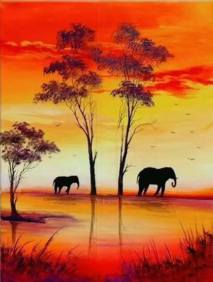 Simple Acrylic Paintings, Simple Small African Elephant Paintings, Easy Painting Ideas for Home Decor, Small Canvas Artwork, Simple Landscape Art on Canvas-LargePaintingArt.com