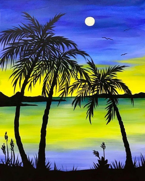 Simple Landscape Artwork, Easy Painting Ideas on Canvas, Small Seashore Beach Palm Tree Painting, Small Acrylic Painting on Canvas, Simple Acrylic Paintings-LargePaintingArt.com