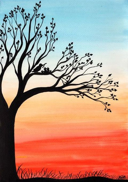 Simple Landscape Artwork, Small Love Birds Painting, Simple Acrylic Paintings, Easy Painting Ideas on Canvas, Easy Hand Paitned Canvas Art on Canvas-LargePaintingArt.com